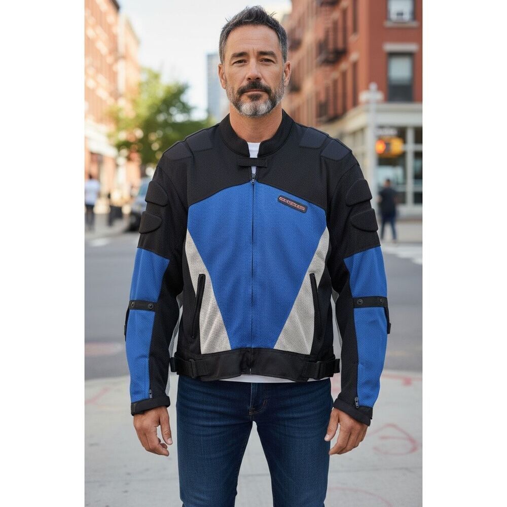 Motoboss Men's XXL Motorcycle Riding Jacket Blue Black Sporty Street Bike Gear